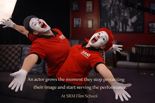 Acting students practicing on-camera at SRM Film School